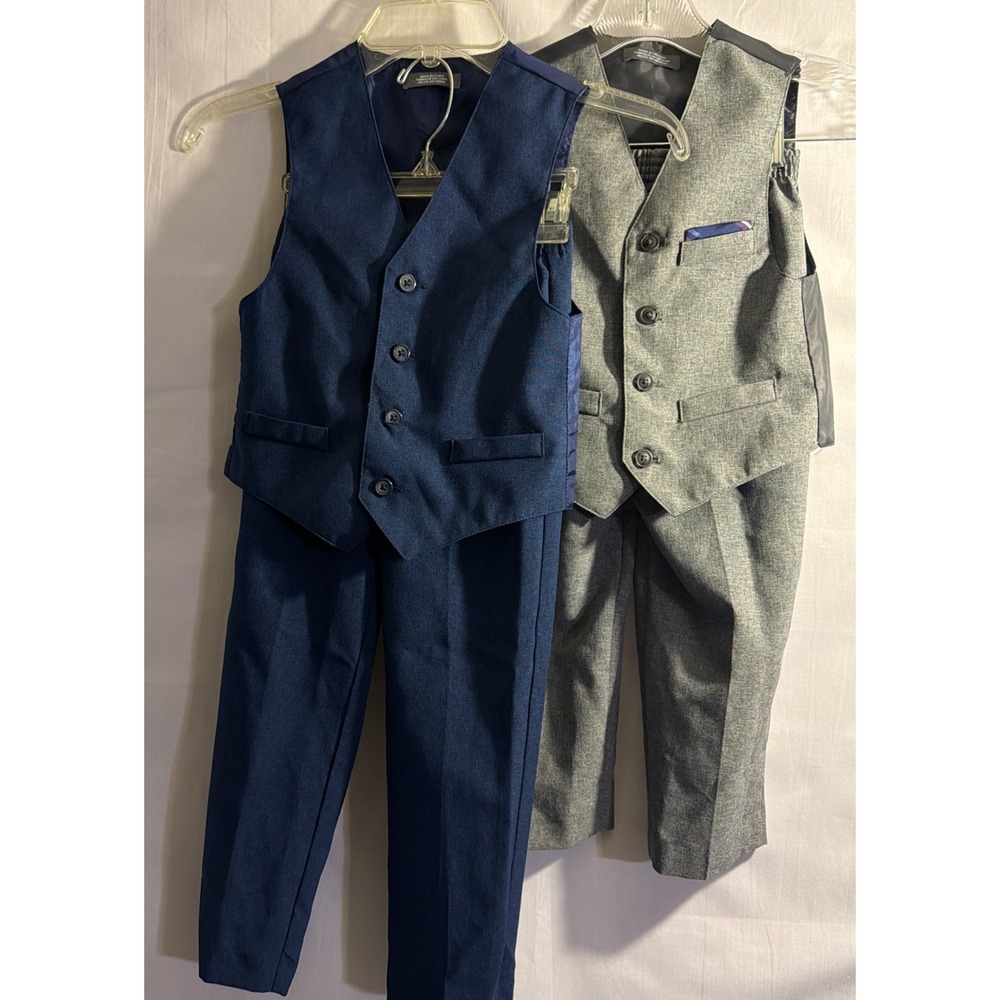 Boys Sz 4 & 5 Navy Pants & Vest (5) And Gray Pants & Vest (4) Van Heusen‎ 2pc
